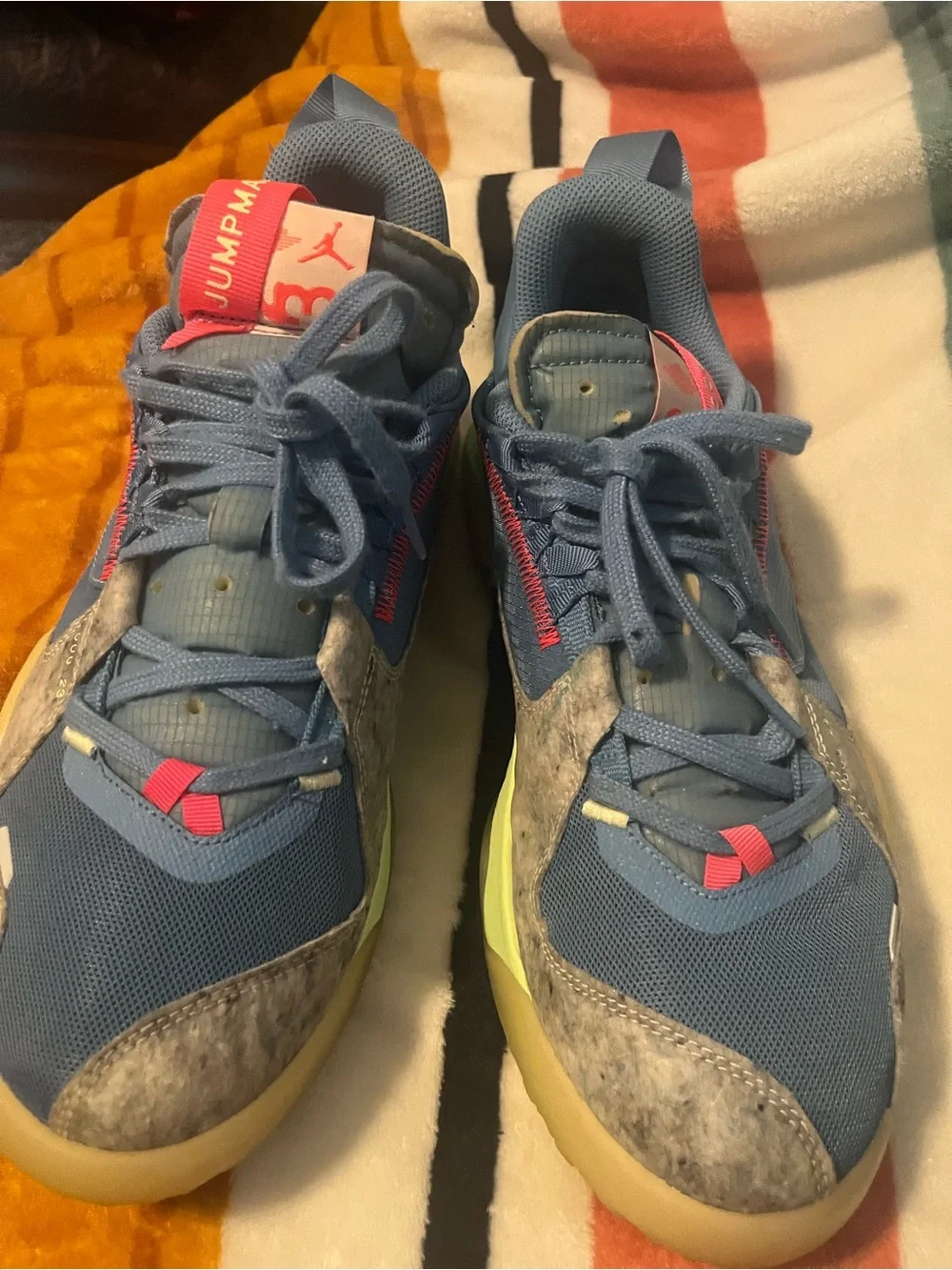 Jordan Jumpman Delta Blue Athletic Sneakers with Strawberry Accents